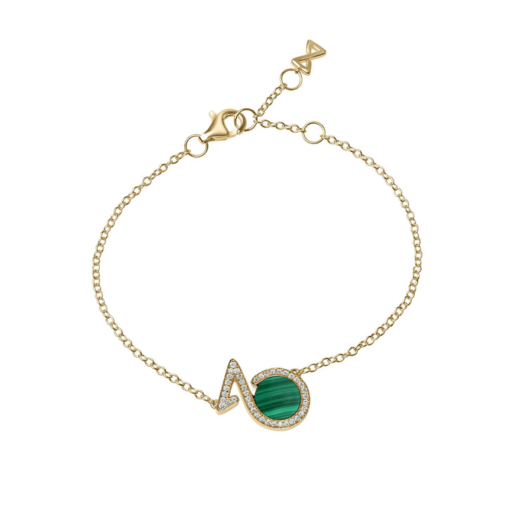 Bracelet In 18K Yellow Gold With Malachite And Diamonds - ZNS Jewellery