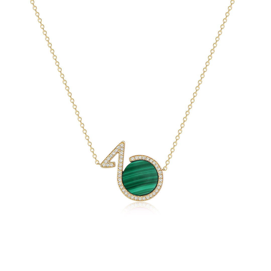 18K Yellow Gold Necklace With Malachite And Diamonds - ZNS Jewellery