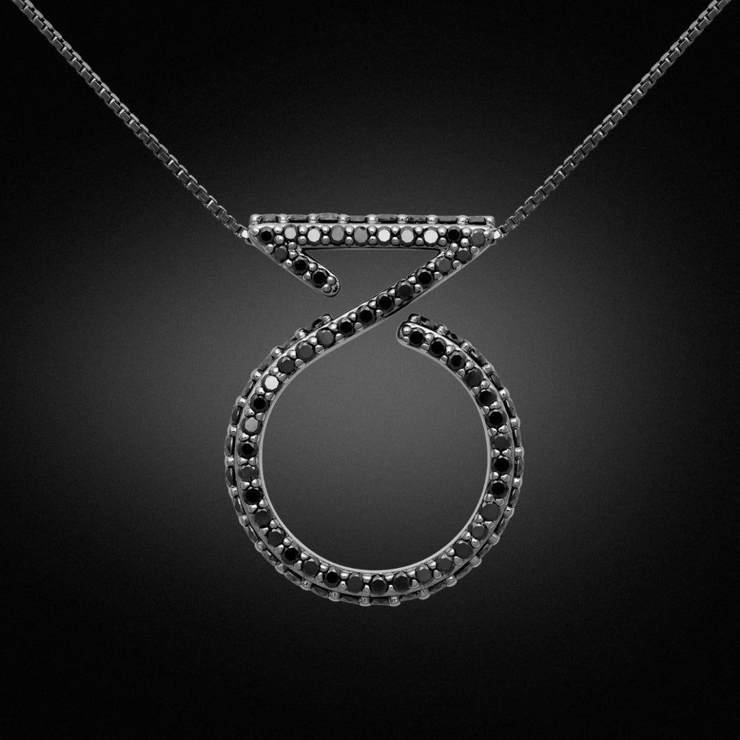 Pendant Ring Necklace in Black Rhodium Silver With Black Diamonds - ZNS Jewellery