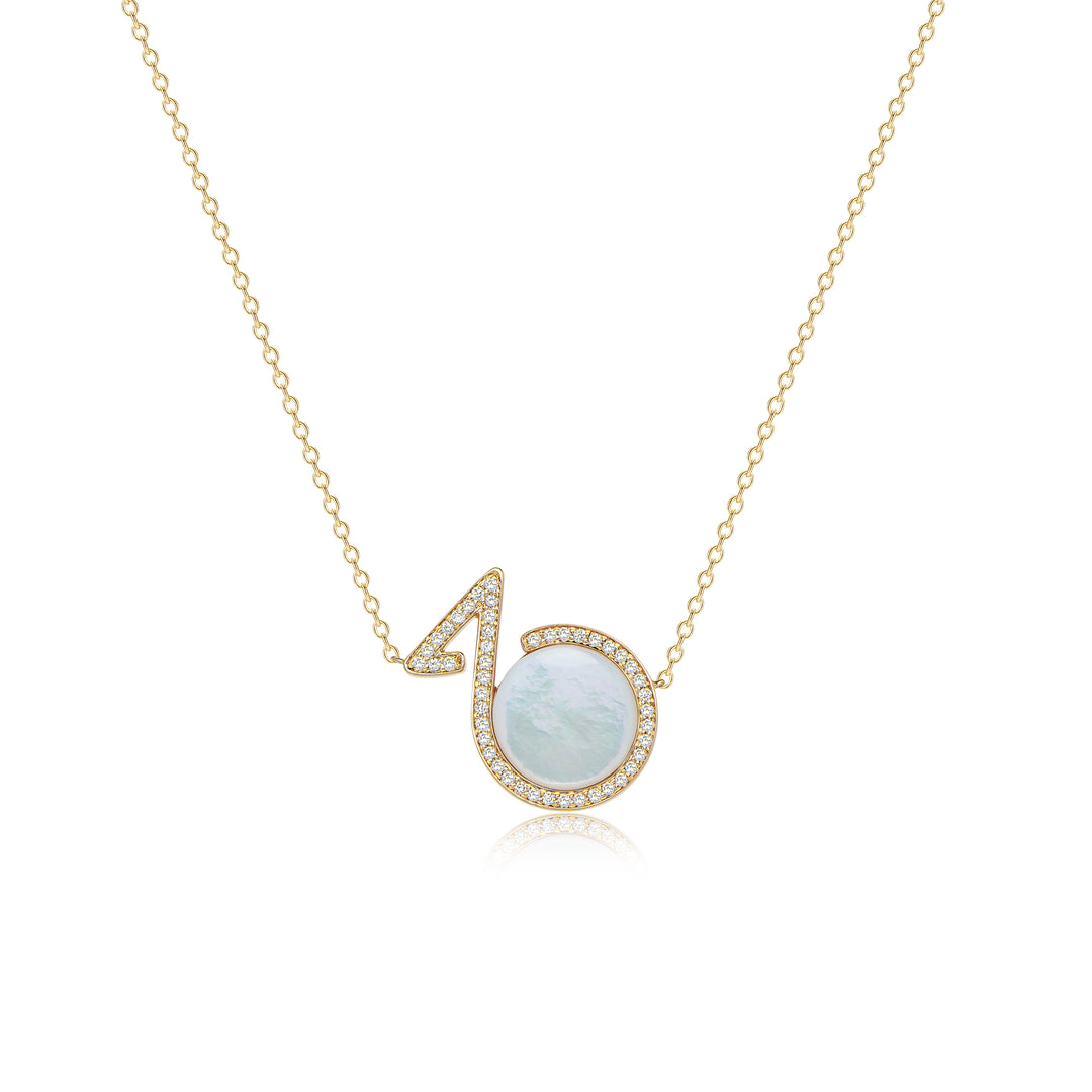 18K Yellow Gold Necklace With Mother Of Pearl And Diamonds