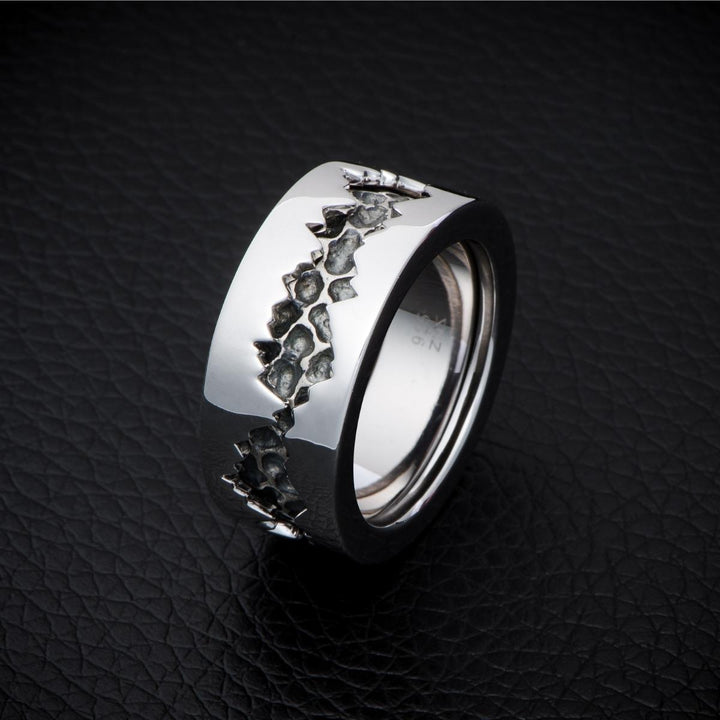 Fission D - Ring In Metallic And Oxidised Silver - ZNS Jewellery
